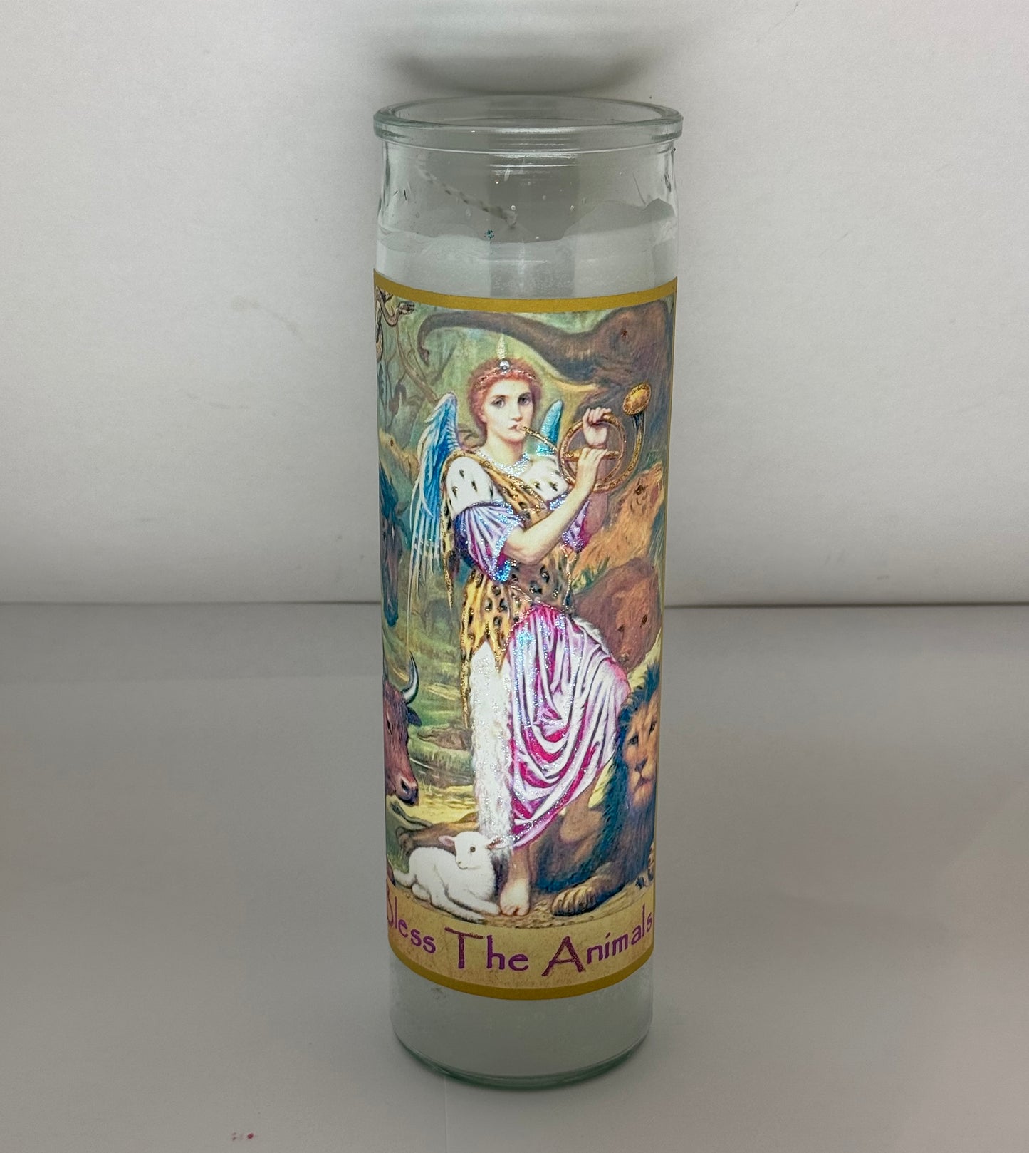 Angel With Animals Glitter Candle