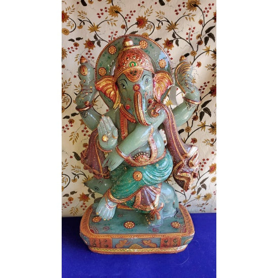 GANESH DANCING JADE QUARTZ WITH GOLD PAINT 17"