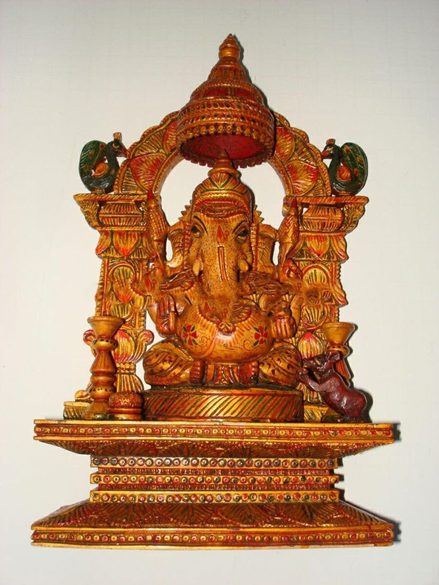 GANESH SITTING WOOD HAND PAINTED