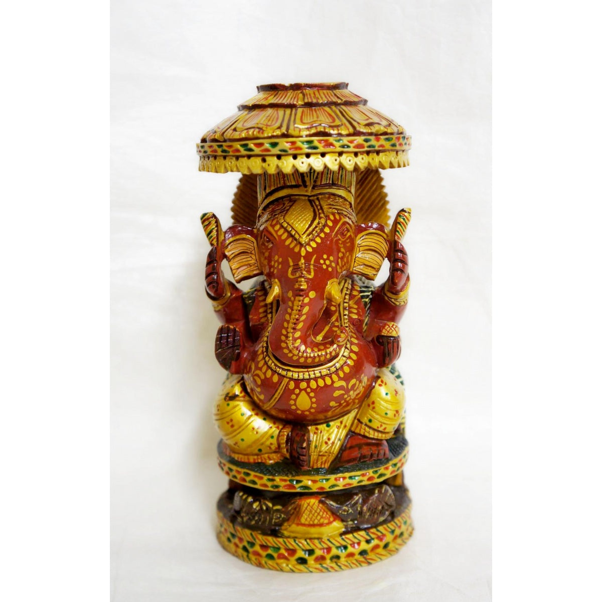GANESH WOOD HAND PAINTED 8"