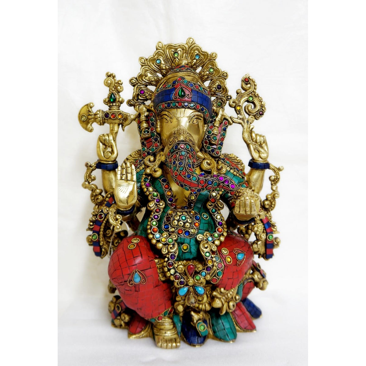 Ganesh Brass with Stone work 13"