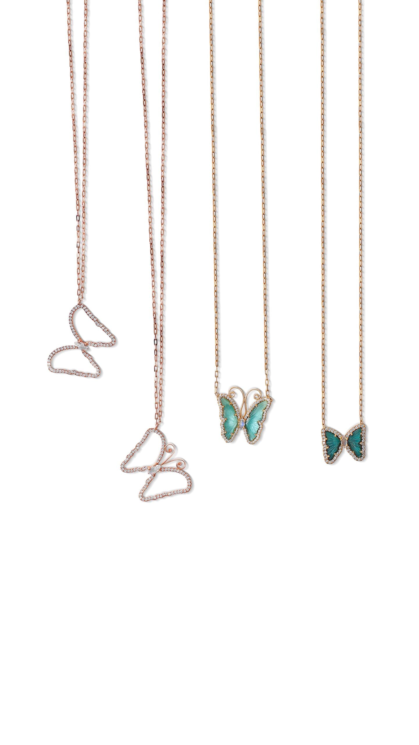 Hand-Carved Tourmaline and Diamond Butterflies