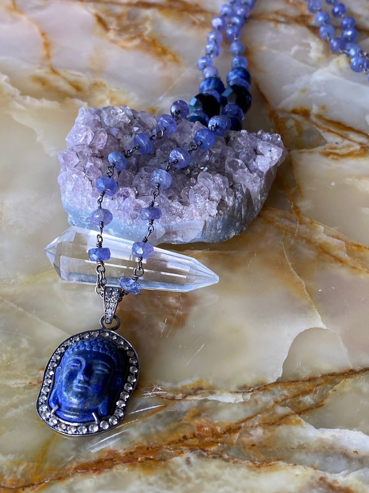 Blue Lapis with Diamonds Buddha on Sodalite Chain 