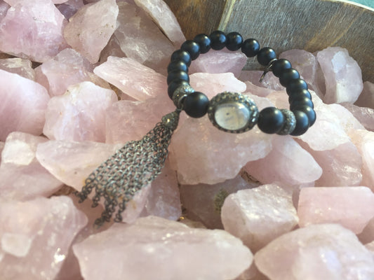 Onyx Moonstone and Diamond Bracelet