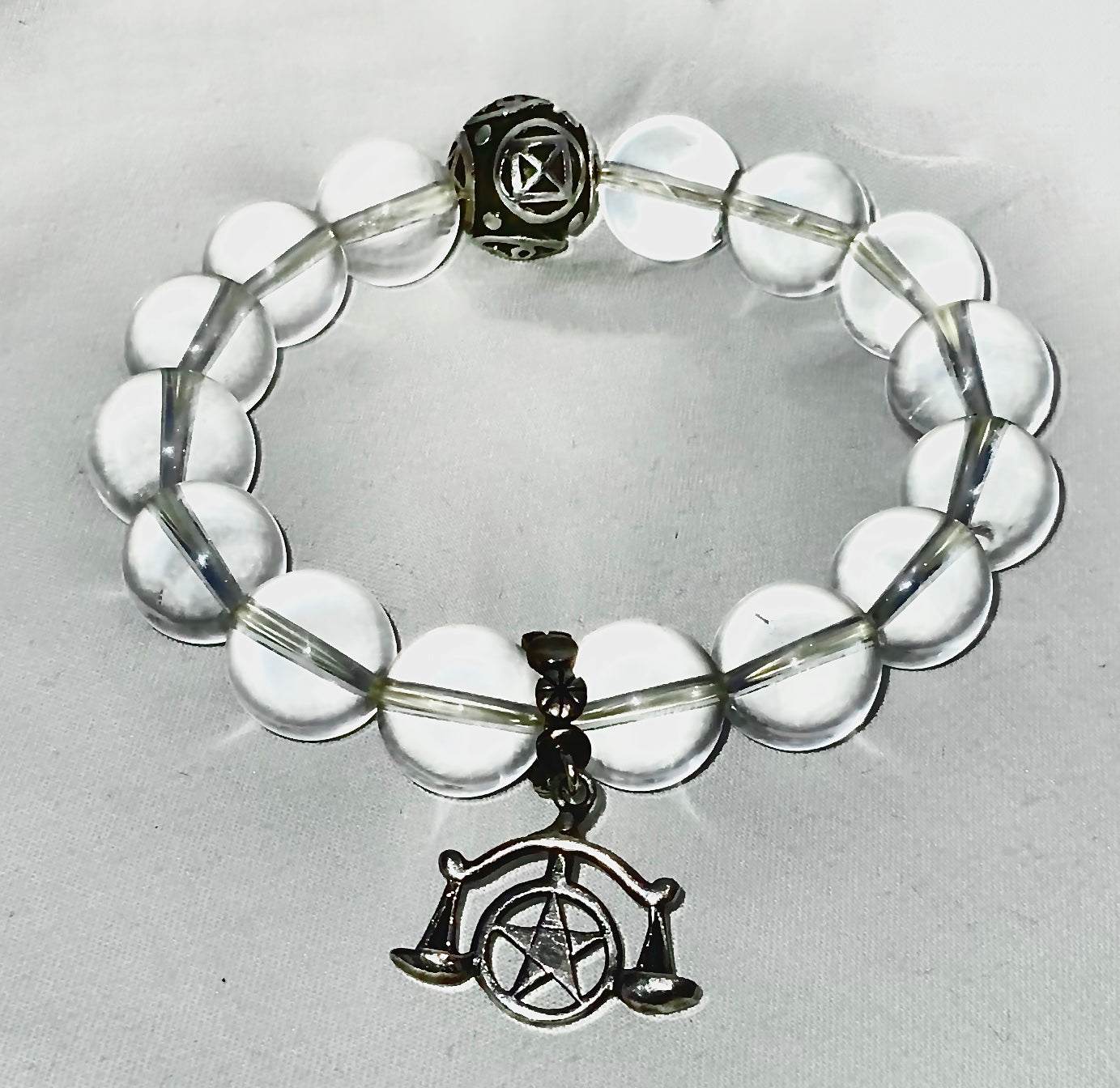 Crystal Quartz Bracelet with Silver Scale Charm