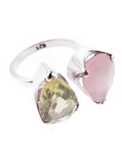 Citrine and Rose quartz Sterling Silver Ring