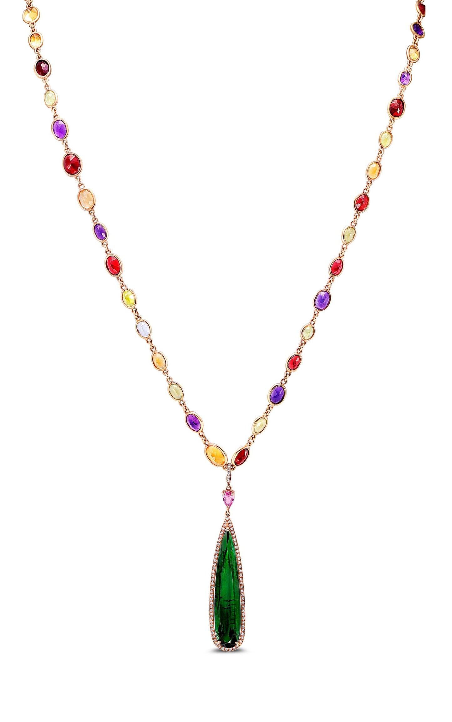 Bi-Color Pear Shape Tourmaline in Rose Gold and Diamond Frame