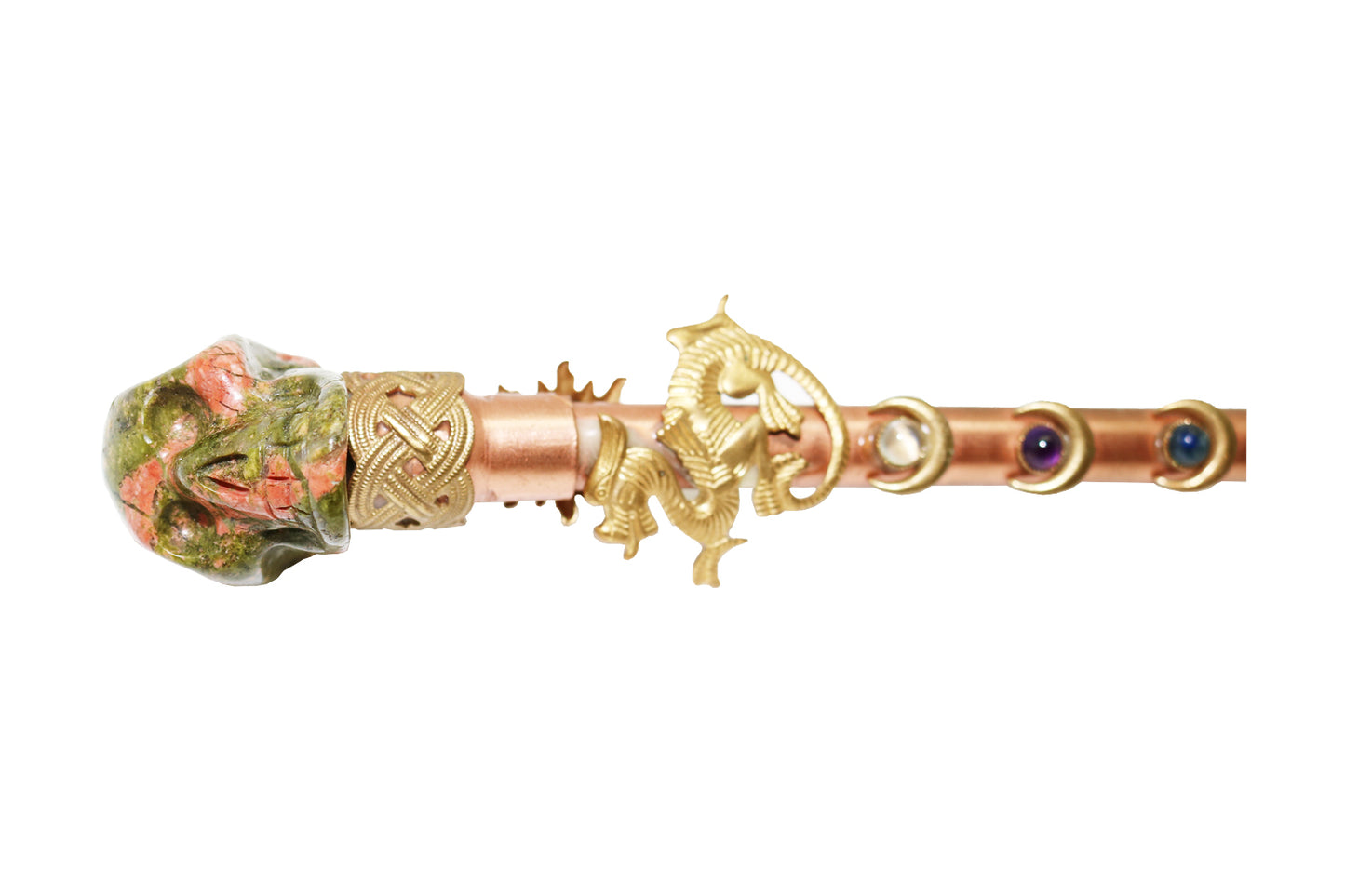 Bloodstone Skull Copper Wand with Brown Jasper Point