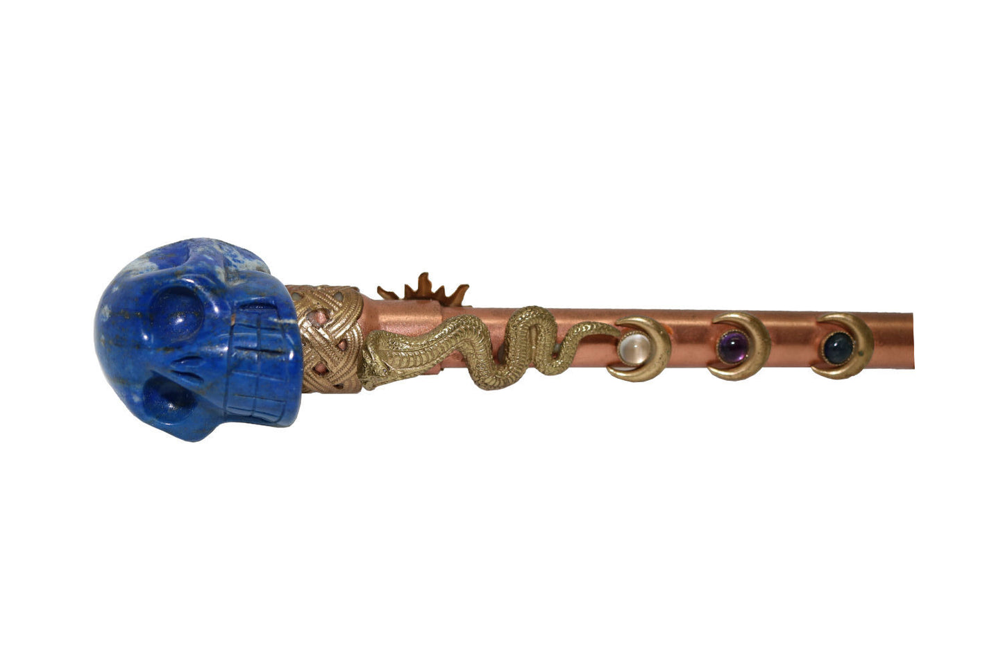 Lapis Lazuli Skull Copper Wand with Picture Jasper Point