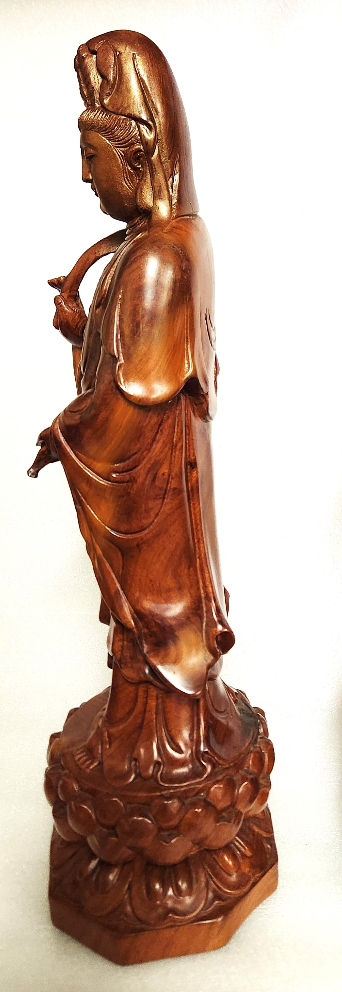 Kwan Yin to Alleviate Human Suffering Handcarved Wood Statue