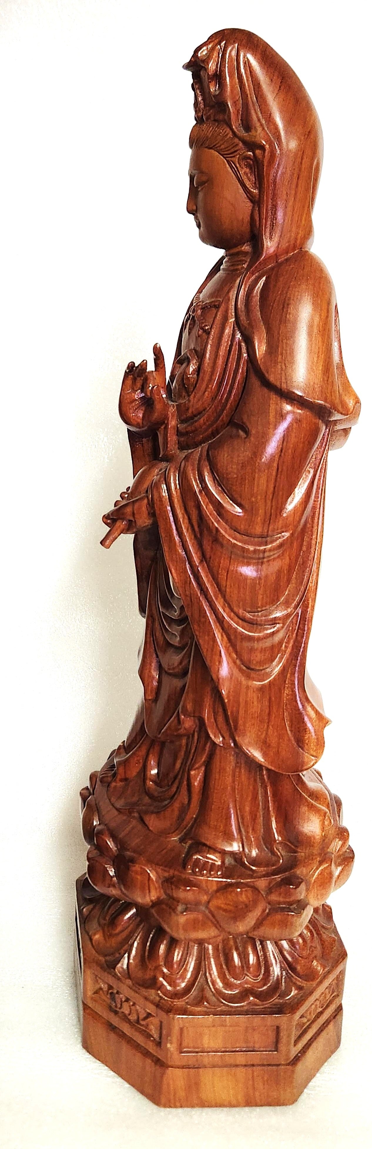 Kwan Yin Compassion and Mercy Handcarved Wood Statue