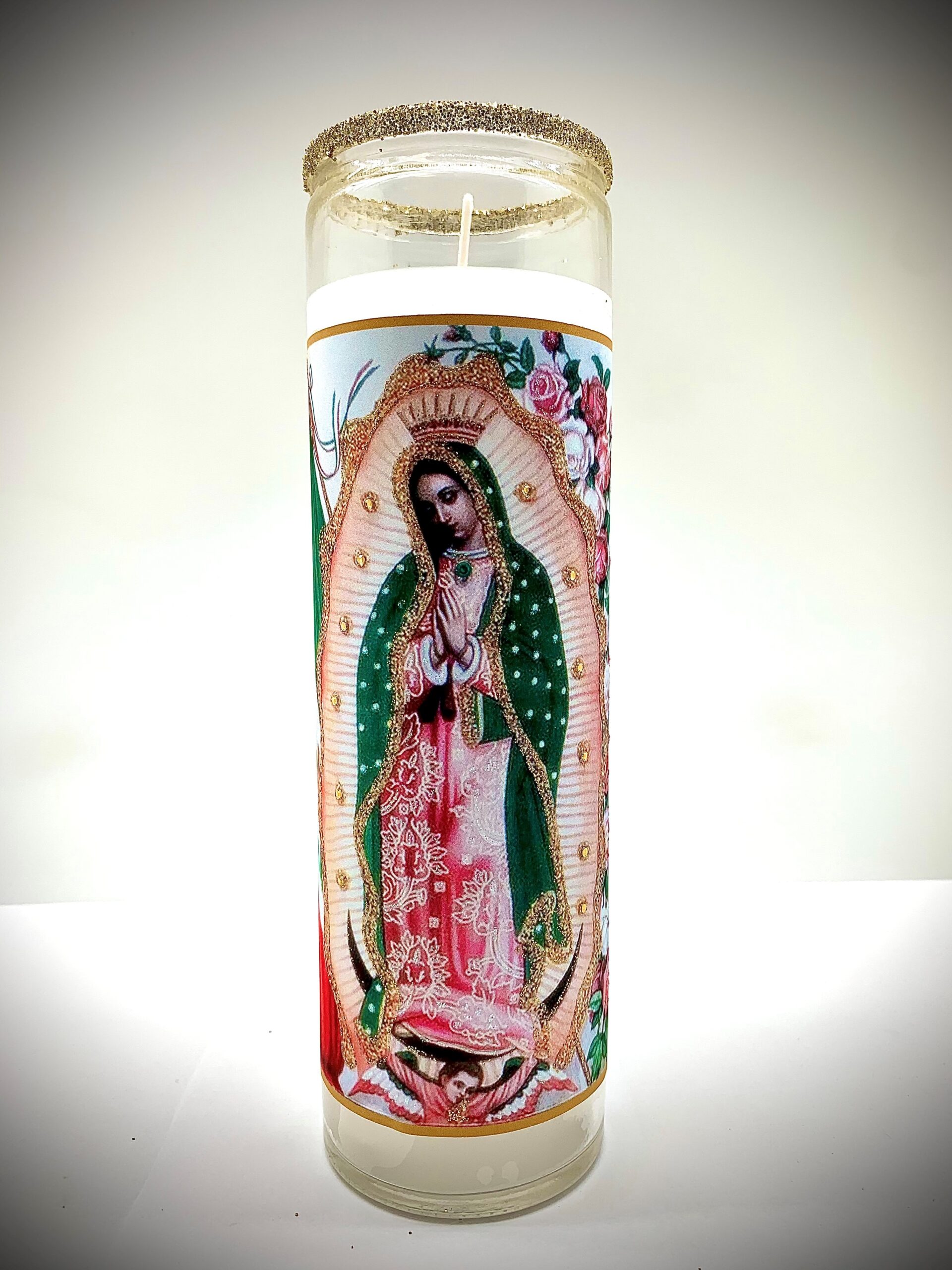 Virgin Of Guadalupe Glitter Candle