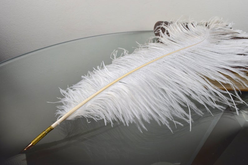 1pc White Ostrich feather Quill Livre Signature Stylo Mariage Fête Réception