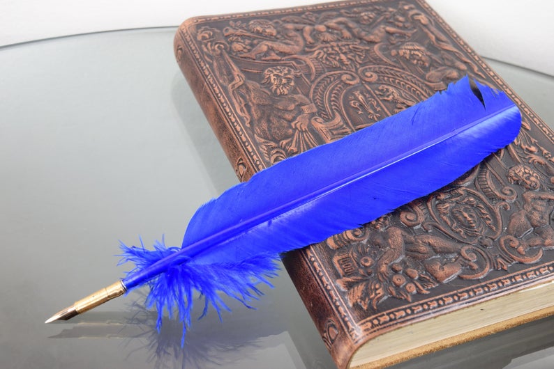 Blue Turkey Feather Quill Pen
