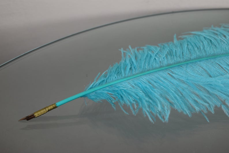 Light Blue Ostrich Feather Quill Pen