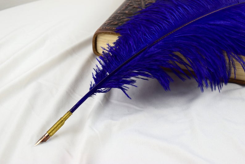 Royal Blue Ostrich Feather Quill Pen