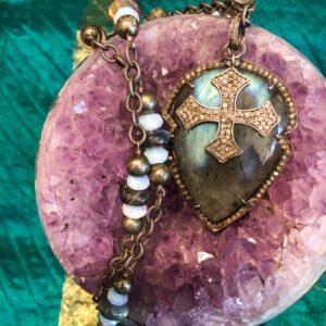 Labradorite and Diamond Cross Necklace