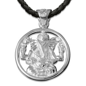 Ganesha Pendant in Sterling Silver with Braided Leather Necklace