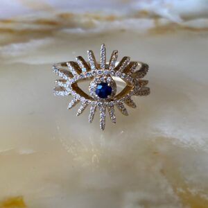 14 Karat Gold Diamonds and Sapphire Ring Size 7 